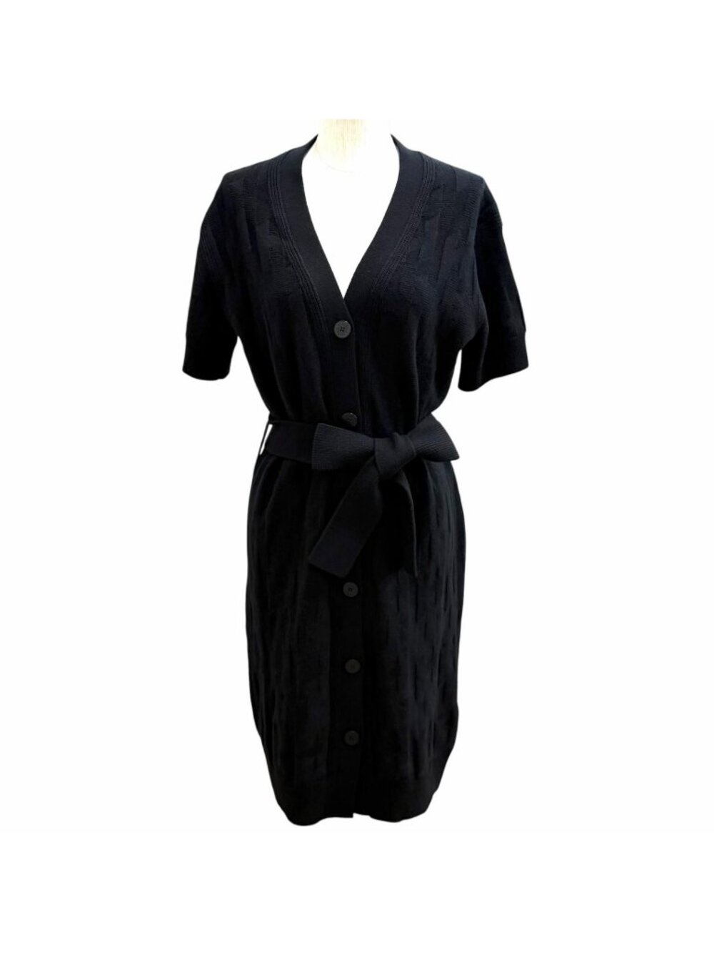 Hermes Wool 100% with Belt Sellier Buttons H Motif Long Cardigan Black 36
